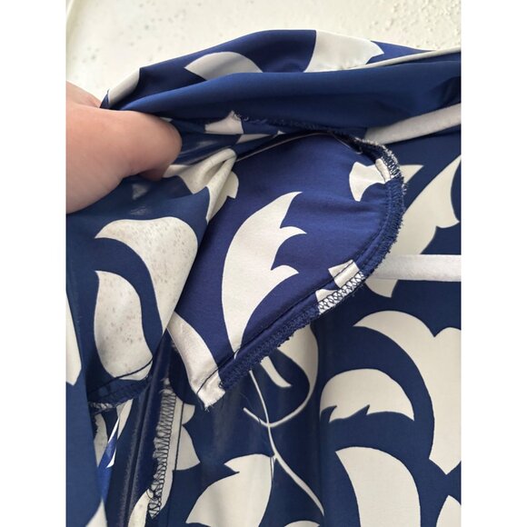 Vintage Gold Label Victorias Secret Navy White Floral Satin Robe With Belt Women - Picture 11 of 14